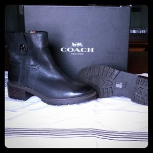 Coach black leather ankle boots
